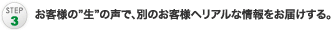 お客様の“生”の声で、別のお客様へリアルな情報をお届けする。